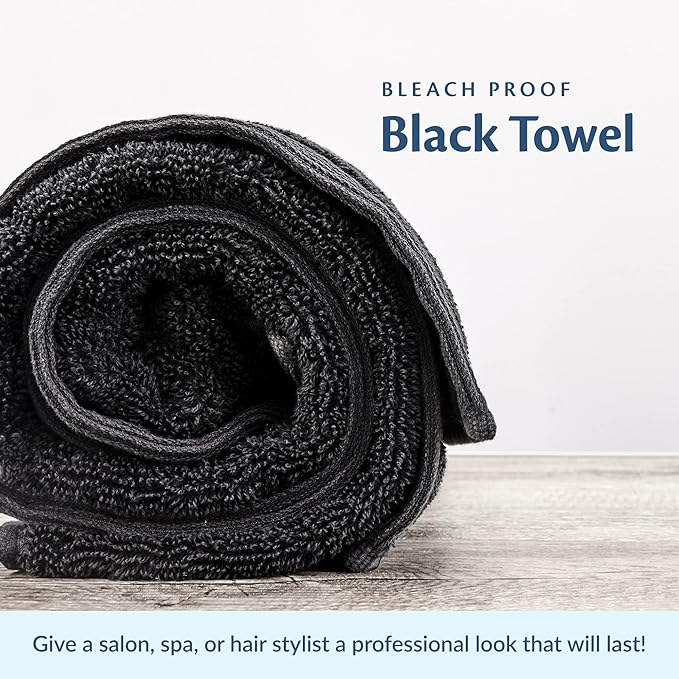 Black Bleach Proof Towels Set, 48 Pack 100% Cotton 16" X 27" Color Safe, Stain Resistant, Quick Drying Towels for Beauty, Hair and Nail Salon, Gym, Spa and Home Hair Care