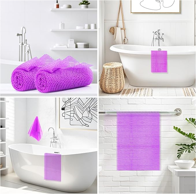 African Net Sponge Set (2 Pieces) - Exfoliating Scrubber for Face/Body, Travel Portable, Long-Lasting, Gentle Exfoliation for Men & Women(Purple,Purple)