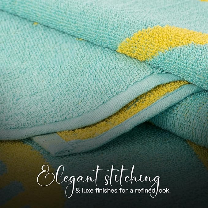 CASA COPENHAGEN Miami Towel 2Pcs Fish Teal - Teal Stripe Designer Stripe Beach Towels Gift Set, 35"x70" Oversized 100% Cotton Pool Bath Towel for Beach Gift Set (Summer Gift Set for Women & Men)