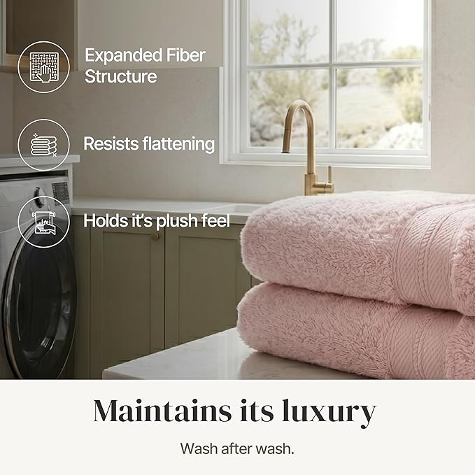 Modern Threads - Spun Loft 6-Piece 100% Combed Cotton Towel Set - Bath Towels, Hand Towels, & Washcloths - Super Absorbent & Quick Dry - 600 GSM - Soft & Plush, Blush