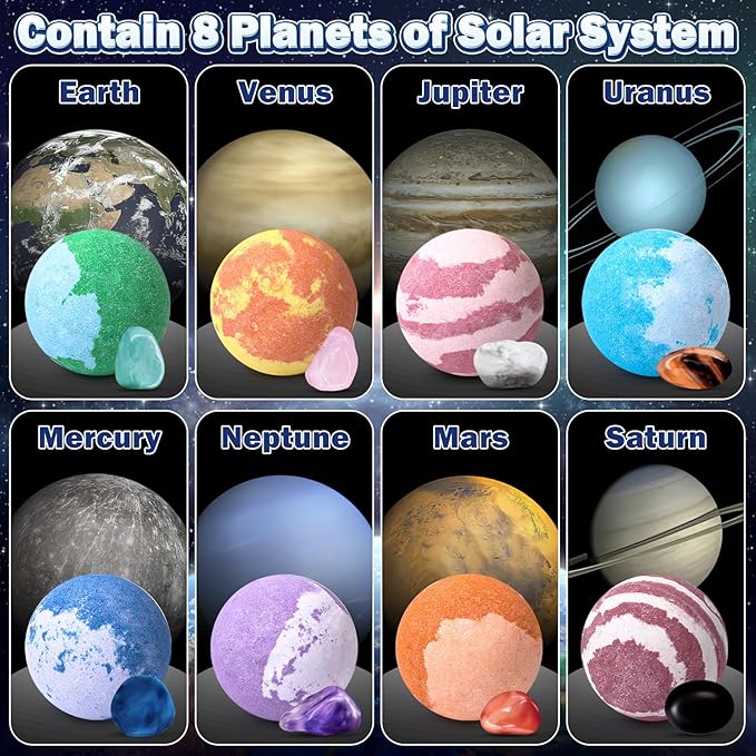 Toylink Galaxy Bath Bombs for Kids with Surprise Inside Space Toys, 8 Pack Planet Bath Bombs with Solar System Gemstones Organic Bubble Bath Fizzies Birthday Christmas Gift for Boys Girls