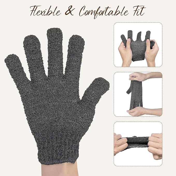 4 Pairs Exfoliating Gloves for Shower, Shower Gloves, Body Scrubber, Korean Exfoliating Mitt Body Scrubber, Microfiber Bath Gloves, Exfoliate Sponge Loofah Wash, Shower Scrubber