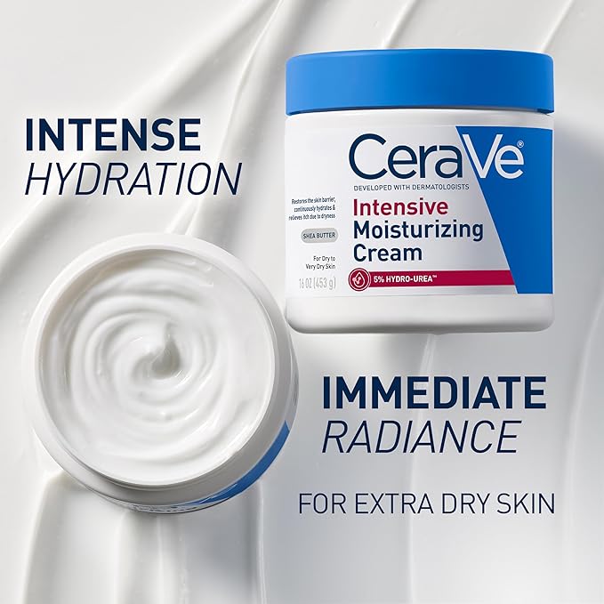 CeraVe Intensive Moisturizing Cream,Body Moisturizer With Shea Butter,72H Hydration + Skin Barrier Repair,Fragrance-Free Body Lotion For Extremely Dry Skin,19oz,(Pack of 2)