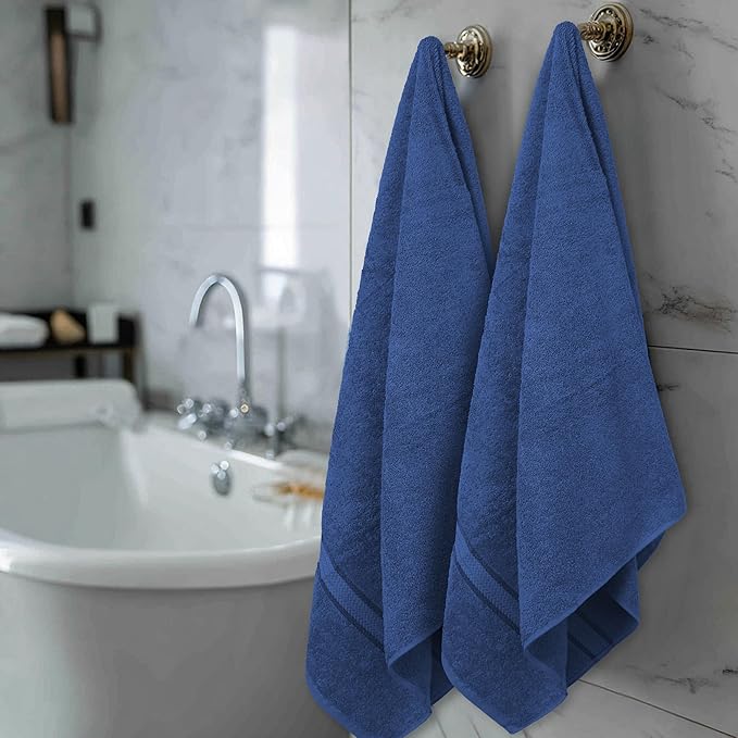 COTTON CRAFT Ultra Soft Bath Towels - 100% Cotton 4-Pack Plush Absorbent 580 GSM Luxury Bath Towels – Quick Dry Durable Machine Washable Oversized Towels for Bathroom Spa Gym – Blue