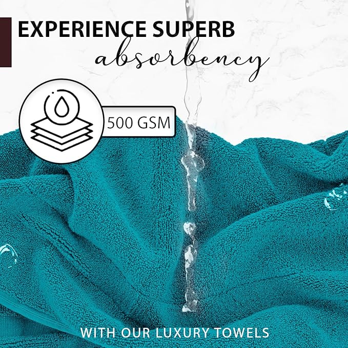 KAHAF COLLECTION 100% Cotton Bath Towels, 24x48 Pack of 6 Towels, Quick Dry, Highly Absorbent, Soft Feel Towel, Gym, Spa, Bathroom, Shower, Pool, Luxury Soft Towels (Teal, KC-2448-6-TEAL)