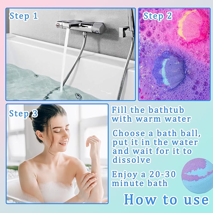 6PCS Bath Bombs Gift Set,Rainbow Bubble Spa Bath Bomb for Her Him Wife Girlfriend Women Relaxing