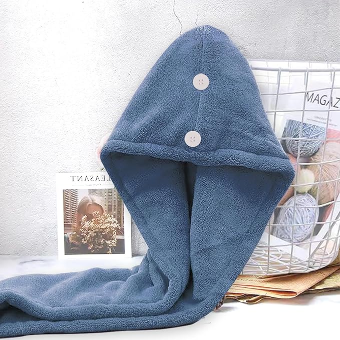 Microfiber Hair Drying Towel Wrap for Women, Hair Turbans Towel for Wet Hair,turbie Twist Hair Towels(The Color of the Picture is for Reference only) (Dark Blue-Double Layer)