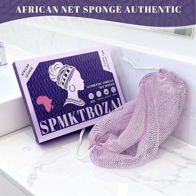 SPMKTBOZAI African Net Sponge Authentic, 3 Pieces African Exfoliating Sponge Real African Net, Shower Loofah Exfoliating Bath Sponge, Body Scrubber for Women and Men Daily Use Body Care