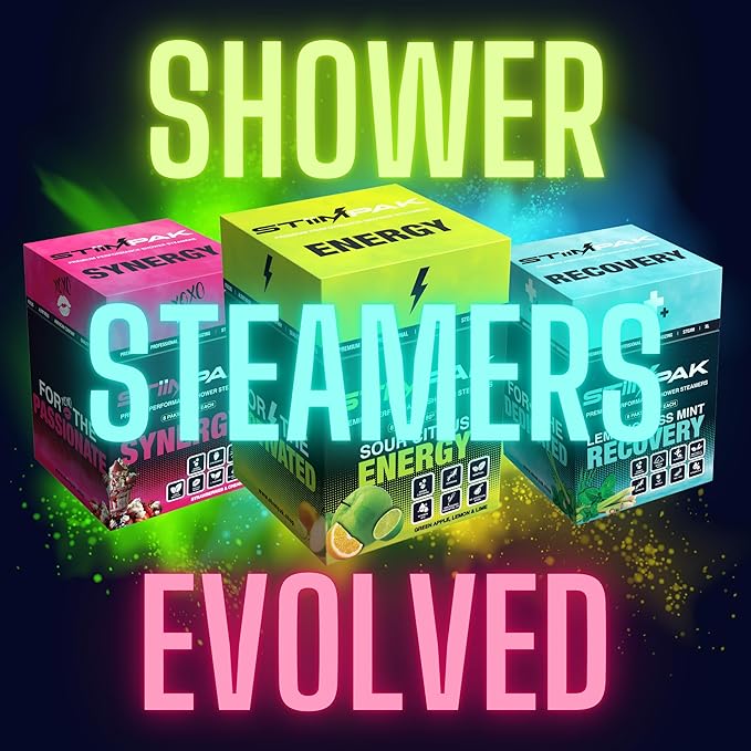 Sport Shower Steamers for Men | Energy | XXL 80g Long Lasting | Core Ingredients, B12, Ginseng, & Menthol | Extra Strength Aromatherapy for Focus & Productivity | Sour Citrus | STiiMPAK (8 Pack)