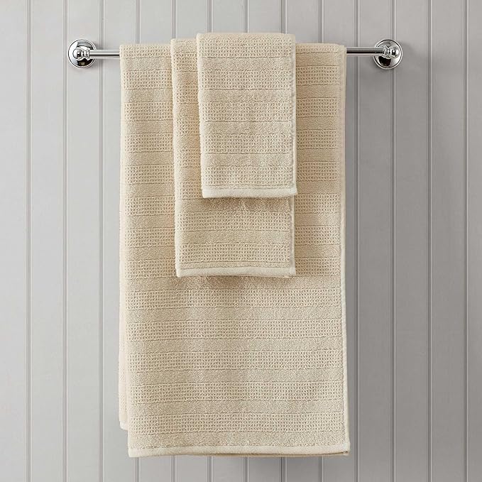 Martha Stewart - Bath Towels, Soft & Absorbent 100% Cotton Towels, Solid 500 GSM, 6-Piece Bathroom Towel Set with Textured Weave (Bedford Cottage Beige)