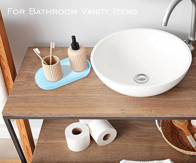 Blue Small Tray (10 inch), 3 Pack Oval Tray for Kitchen Counter, Bathtub Bathroom Vanity Items, Countertop Organizer, Coffee Accessory, Bar, Serving Seasoning, Salt and Pepper, Soap, Perfume.