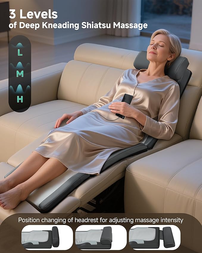 Snailax Shiatsu Back Massage Mat with Heat, Vibration Full Body Massage Mat for Sofa, Recliner,Bed, Deep Kneading Back Massage Pad with Foldable & Flexible Pillow, Mother's Day Gifts for Women Wife