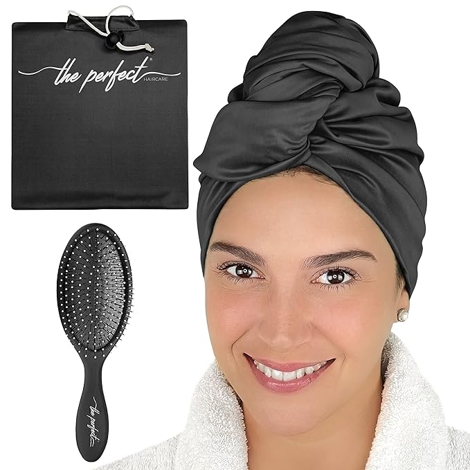 Microfiber Hair Towel Wrap with Wet & Dry Detangling Brush – Fast Drying Anti-Frizz Hair Drying Turban for Curly, Wavy and Straight Hair – Gentle Absorbent Hair Care for Women, Girls and Kids