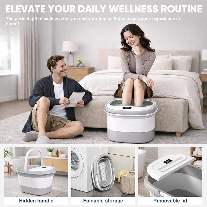 Ionic Foot Bath Detox Machine, Premium Ion Foot Spa for Home Use, Includes 3 Sea Salts (Original/Rose/Lavender), 2 Ion Arrays & Accessories, Perfect for Parents/Seniors/Partner/Self (Foldable Basin)