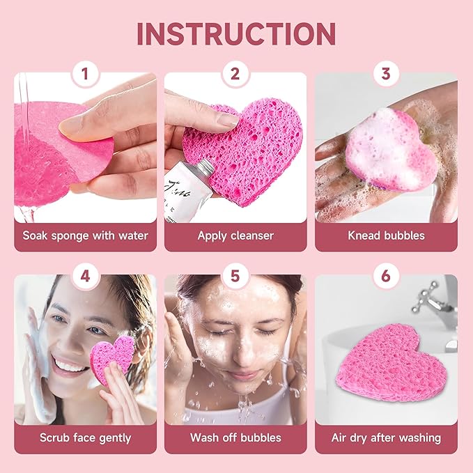 100 Count Compressed Facial Sponges 100% Natural Cellulose Eco-Friendly Makeup Sponges for Gentle Cleansing, Exfoliating & Stubborn Makeup Removal Travel for Women (pink)