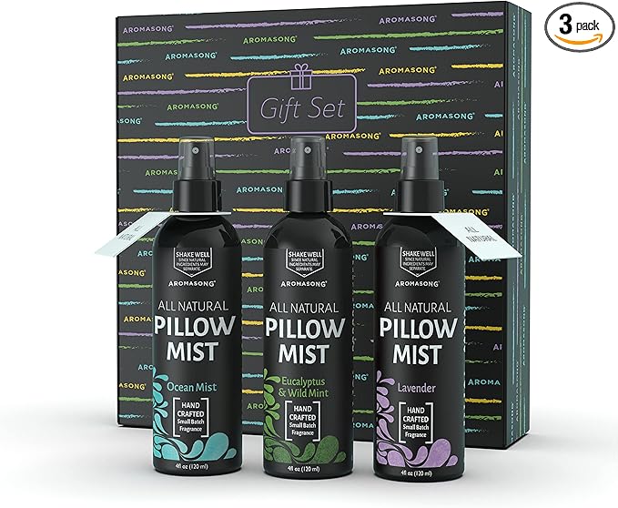 Aromasong All Natural Pillow Spray - Mothers Day Gift Set - Pack of Lavender, Ocean Mist, and Eucalyptus Included - Calming Linen & Bedtime Natural Essential Oil Mist Spray for Sleeping