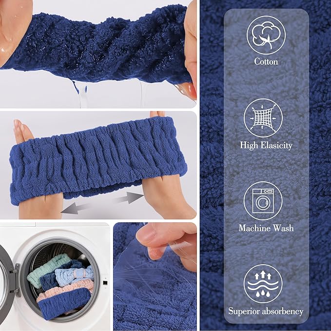 DiyJibb 9 Pcs Spa Headband for Washing Face,Skincare Headband and Wristband Set,Women Teen Girls Facial Hairbands for Washing Face, Makeup, Sports, Yoga (beige + dark pink + navy)