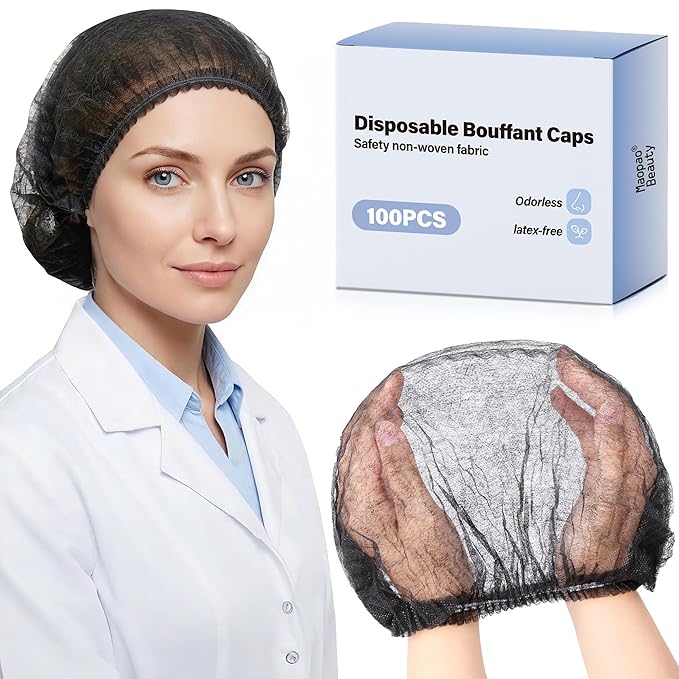 100Pcs Hair Nets for Women & Men -Hair Nets for Food Service Workers,Disposable Bouffant Caps for Women & Men, Elastic 21 Inch Non-Woven Head Covers for Kitchen, Cooking & SPA (Black)