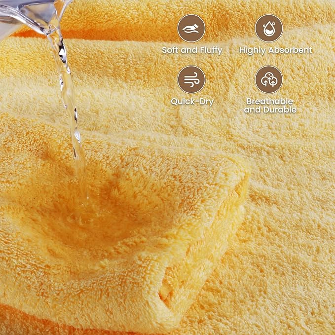 SEMAXE 4 Piece Yellow Bath Towel Set for Bathroom, 100% Cotton Bath Towels with Hanging Loop, 55 x 27 Inch, Soft Absorbent & Quick Dry, for Home