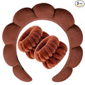 Zkptops Spa Headband for Washing Face Wristband Set Sponge Makeup Skincare Terry Cloth Bubble Soft Get Ready Hairband for Women Girl Puffy Padded Headwear Non Slip Thick Hair Accessory(Dark Brown)