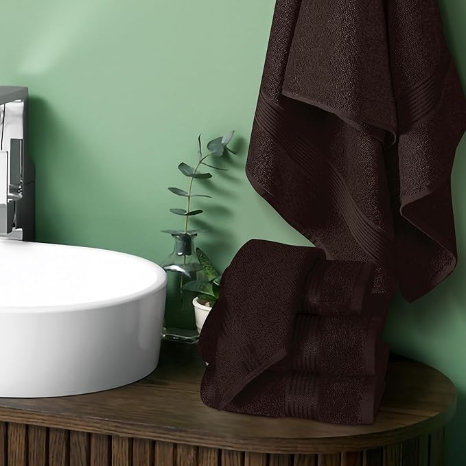 Elvana Home Ultra Soft 6 Pack Cotton Towel Set, Contains 2 Bath Towels 28x55 inch, 2 Hand Towels 16x24 inch & 2 Wash Coths 12x12 inch, Ideal for Everyday use, Compact & Lightweight - Brown