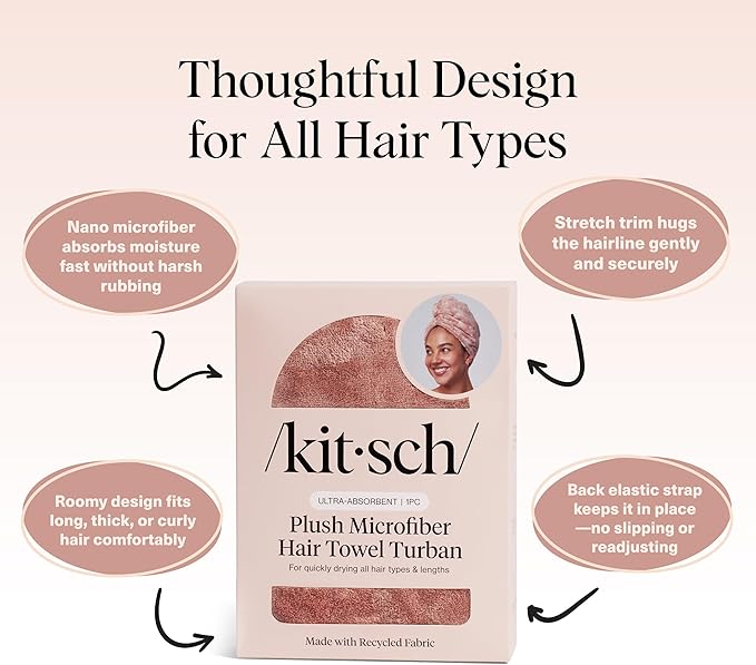 Kitsch Plush Microfiber Hair Towel Wrap for Women – Ultra Absorbent Microfiber Bath Towels for Wet, Curly, Long or Short Hair – Anti-Frizz Hair Wrap, Great Hair Care Gifts for Women