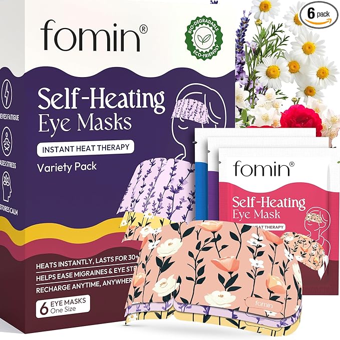 FOMIN Steam Eye Mask for Mothers Day Gifts, Self Heating Warm Compress for Dry Eyes, Heated Eye Mask for Sleep, Spa Relaxation Gifts for Mom Women 6 Count (Pack of 1)