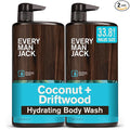 Every Man Jack Coconut + Driftwood Mens Body Wash for All Skin Types - Cleanse, Hydrate, and Smell Great - Free of Parabens, Phtalates, and Dyes - 33.8 fl oz - 2 Pack