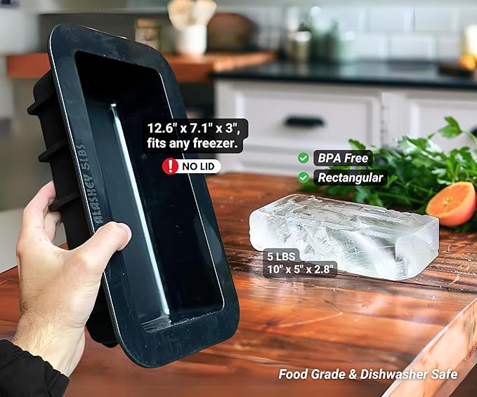 Alaskey® Extra Large Ice Block Mold 5 lbs (2-Pack) | Create Perfect Reusable Ice Bricks | Professional Silicone Mold for Crafting Giant Ice Cubes, Ideal for Ice Baths, Coolers, Bartender Accessories