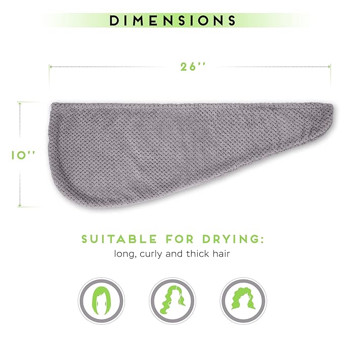 SimpleField 2 Pack Microfiber Hair Towel Wrap for Women, Anti Frizz Quick Drying Hair Turban for All Hair Style, Absorbent and Lightweight (Grey)