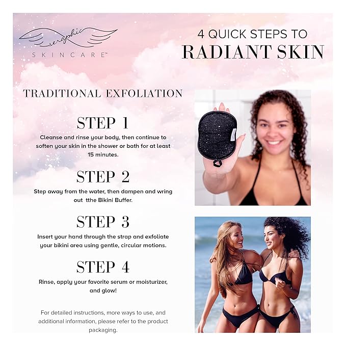 Seraphic Skincare Bikini Buffer – 100% Vegan Viscose Scrub Mitt For Women (2pc) – Gently Exfoliates Dead Skin – Ingrown Hair & Razor Bumps Treatment on Bikini Area – Natural & Effective Exfoliation