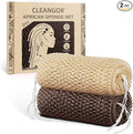 Cleangor 2Pcs African Net Sponge Authentic with Knots - Exfoliating Body Scrubber for All Skin Types, African Bath Sponge, Wash Cloth, Gentle Exfoliation Shower Rag for Women Daily Use (Linen & Brown)