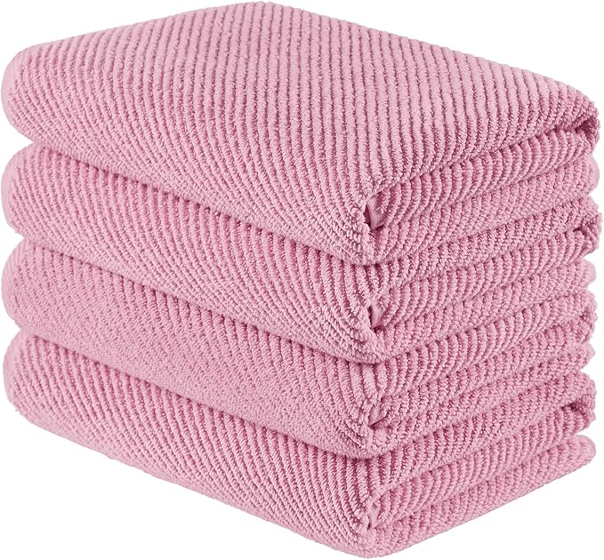 Madison Park 4-Piece Bath Towel Set for Bathroom 30" x 56" Large Diagonal Ribbed, Pink - 100% Cotton Soft Quick Dry & Absorbent Gift | Zero Twist, 500 GSM, Oeko-TEX, Hotel Quality