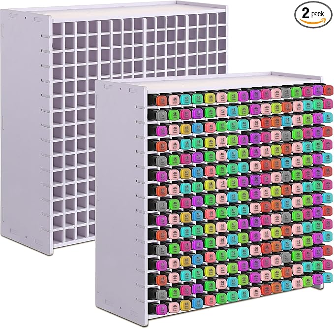 2 Pack Marker Storage Organizer, 480 Slots Total Art Supply Holder for Desk, Marker Rack with Removable Dividers for Colored Pencils & Paint Brushes (13.4 x 13.2 x 5.2")