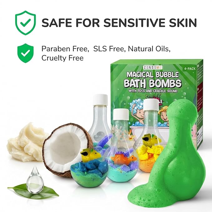 Bath Bombs for Boys with Mini Toy Ducks Inside – Kids Bath Bombs Powder - Bubble Bath for Kids – Bathtime Experiment Kit Mix - Blast of Foam & Colour Surprise – Gift Set of 4