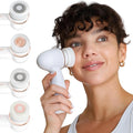 Raedia 2.0 Handheld Facial Cleansing Brush with 4 Interchangeable Brush Heads by Vanity Planet - Lightweight Daily Cleansing Brush for Glowing Skin - Water Resistant Face Exfoliator - Grey