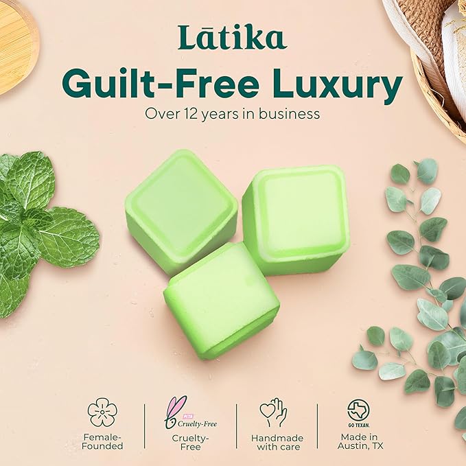 Latika Breathe & Release Aromatherapy Shower Steamer - Eucalyptus and Peppermint Essential Oils for Stress Relief, Relaxation and Anxiety Support Long-Lasting, Natural, Vegan Shower Must-Haves