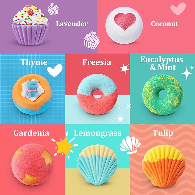 Bath Bombs for Girls Kids & Women, 8pcs Organic Bath Bombs, Bubble Bath Self Care Valentines Birthday Christmas for Kids Girls, Mothers Day Gifts for Wife, Mom, Women & Her