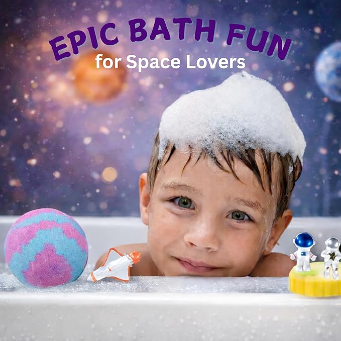 EvolutionUSA 1 Space Bath Bomb for Boys & Girls - Planet Bath Ball with Toy Hidden Inside, Organic Hypoallerganic Space Childrens Bathbomb, Cosmic Lush Bath Bomb Gift Set Birthday, Christmas, Easter