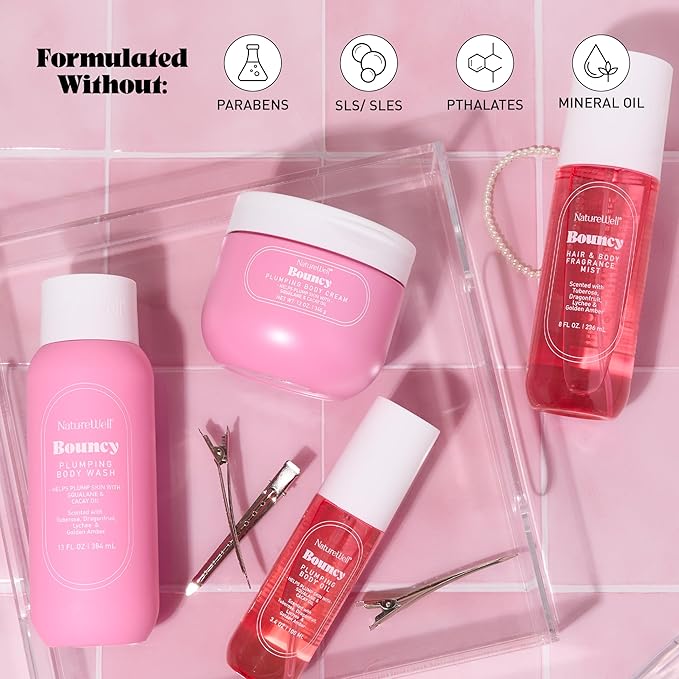NATURE WELL Bouncy Plumping Body Oil, Fast-Absorbing Formula Designed to Support Skin Elasticity, Smoothness, & Bounce, Scented with Tuberose, Dragonfruit, Lychee & Golden Amber, 3.4 Oz