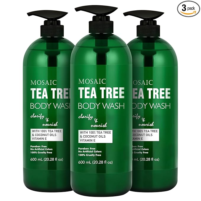 AnatoliaDaphne Tea Tree Body Wash and Shower Gel with Vitamin E for Jock Itch, Eczema, Ringworm, Body Odor, Body Wash Women & Men with Added Body Oils,LARGE 20.2 FL Oz Bottle (Tea Tree, Pack of 3)