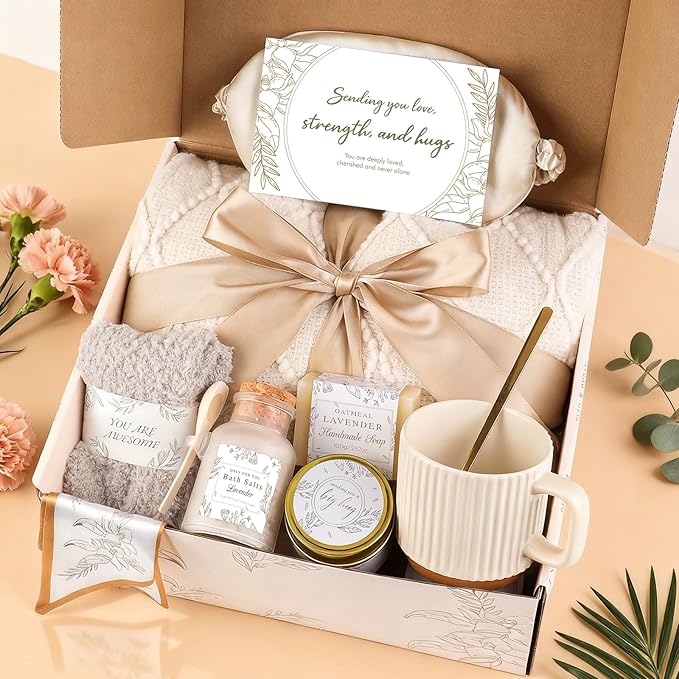 Loscola Birthday Gift Baskets for Women, Get Well Soon Gifts Basket After Surgery, Birthday to Women Mom Grandma, Self Care Package Spa Gifts Sympathy Gift Baskets for Woman