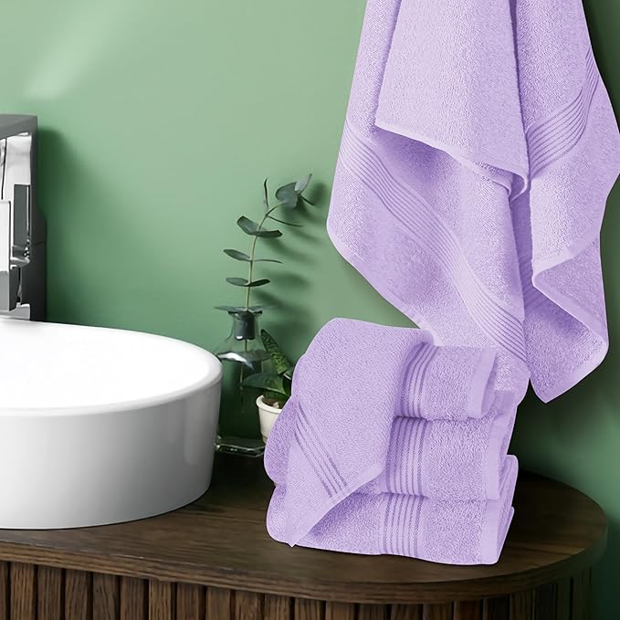 Elvana Home Ultra Soft 6 Pack Cotton Towel Set, Contains 2 Bath Towels 28x55 inch, 2 Hand Towels 16x24 inch & 2 Wash Coths 12x12 inch, Ideal for Everyday use, Compact & Lightweight - Dark Purple