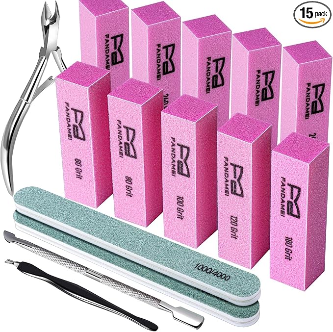 FANDAMEI Nail Buffer Block, 10 PCS Nail Buffer with Different Grit, Buffing Block, Cuticle Trimmer, Nail Tools, Manicure Tools, Nail Care Kit
