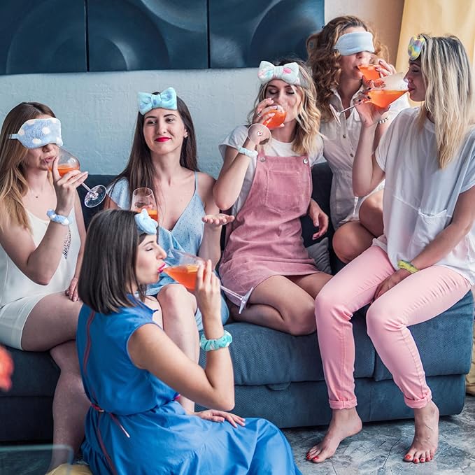 Kajaia 48 Pcs Spa Party Supplies for Girls Spa Party Favor Sleepover Slumber Supplies for Women Headband Eye Mask Hair Scrunchies Toiletry Bag(Blue,Pure)