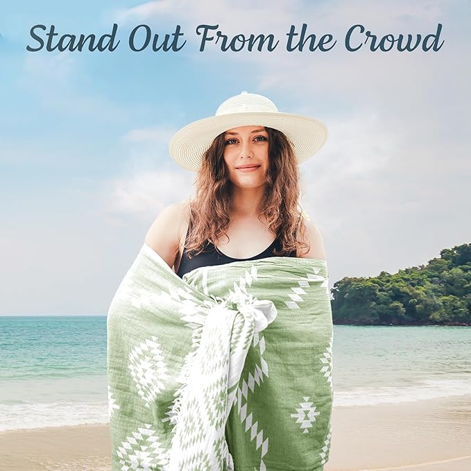 Turkish Towels Beach Towels Oversized (35”x67”) Beach Towels for Adults Quick Dry and Sand Free Beach Towel Beach Blanket 100% Cotton Turkish Towel - Soft Green