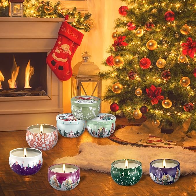 24 Packs Christmas Scented Candles Gift- Aromatherapy Candle-2.5oz Soy Wax-Long Lasting Burn time, Christmas,Advent, Thanksgiving Gifts, Home Decor