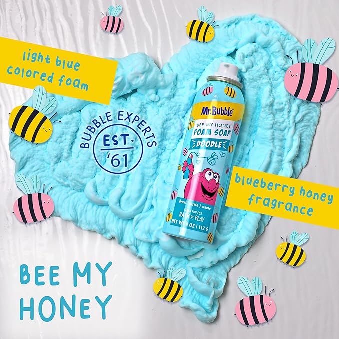 Mr. Bubble Limited Edition Foam Soap, Creativity Bath Soap, Cleans & Moisturizes, Bee My Honey (Blueberry Honey Scent), 4 oz, Pack of 4