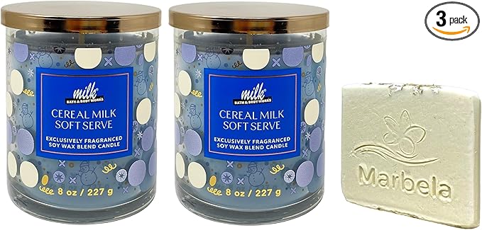 Bath & Body Works Cereal Milk Soft Serve 2 Single Wick Candles Bundle with a Natural Oats Sample Soap