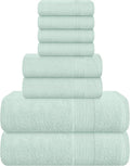 Belizzi Home 8 Piece Towel Set 100% Ring Spun Cotton, 2 Bath Towels 27x54, 2 Hand Towels 16x28 and 4 Washcloths 13x13 - Ultra Soft Highly Absorbent Machine Washable Hotel Spa Quality - Sea Green